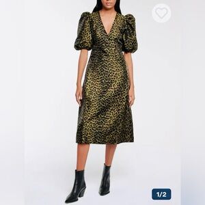 green emerald velvet dress Ganni Green Leopard Print Dress, IT34 - BOPF